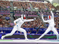  Renata Knapik-Miazga of Team Poland and  Caroline Vitalis  of France  compete during the Women's Epee Team Semifinal 2, Match 8 match betwe...