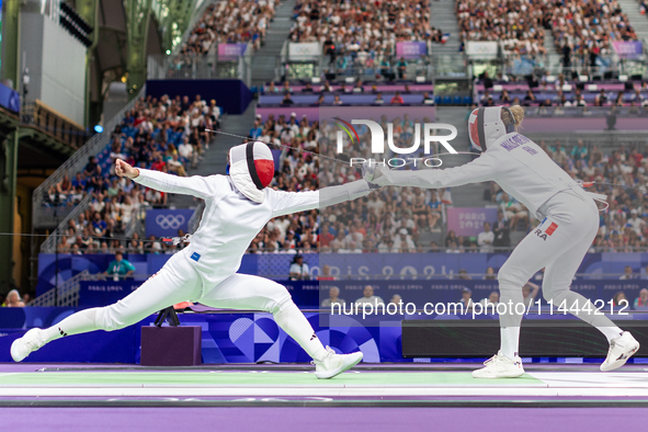  Renata Knapik-Miazga of Team Poland and  Mallo-Breton Auriane  of France  compete during the Women's Epee Team Semifinal 2, Match 8 match b...