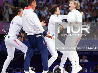 Aleksandra Jarecka, Martyna Swatowska, Wglarczyk, Renata Knapik-Miazga of Team Poland is  celebrate victory after the bronze medal match in...