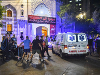 Ambulances are following an Israeli military strike on a building in Beirut's southern suburb, in Beirut, Lebanon, on July 30, 2024. The Isr...