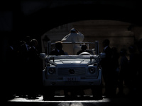 Pope Francis is arriving in St. Peter's Square to meet with priests and altar servers at the Vatican, on July 30, 2024. (