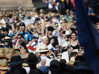 Pope Francis is arriving in St. Peter's Square to meet with priests and altar servers at the Vatican, on July 30, 2024. (