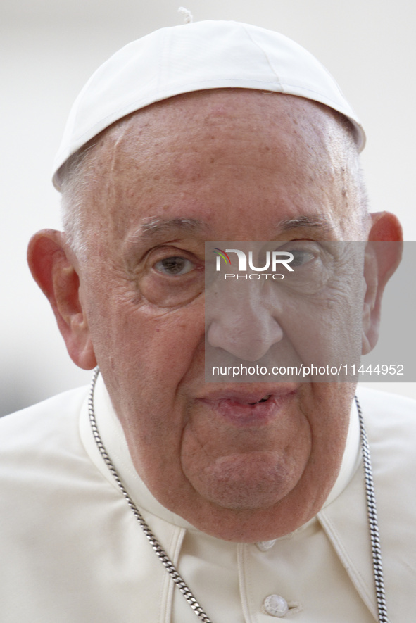 Pope Francis is being portrayed during an open-air audience of the XIII International Pilgrimage of Altar Servers at St. Peter's Square in t...