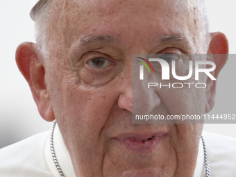 Pope Francis is being portrayed during an open-air audience of the XIII International Pilgrimage of Altar Servers at St. Peter's Square in t...