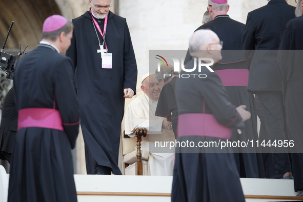 Pope Francis is addressing an open-air audience of the XIII International Pilgrimage of Altar Servers at St. Peter's Square in the Vatican,...