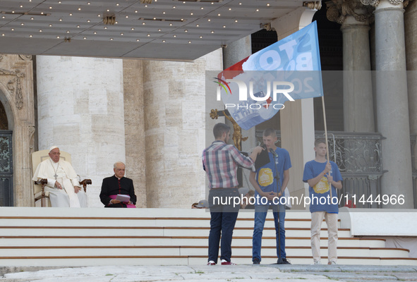 Pope Francis is attending an open-air audience of the XIII International Pilgrimage of Altar Servers at St. Peter's Square in the Vatican on...