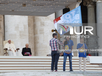 Pope Francis is attending an open-air audience of the XIII International Pilgrimage of Altar Servers at St. Peter's Square in the Vatican on...