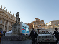 Pope Francis is arriving in St. Peter's Square to meet with priests and altar servers at the Vatican, on July 30, 2024. (