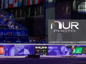 Auriane Mallo-Breton of Team France and Alberta Santuccio of Team Italy are reacting  after  the Fencing Women's Epee Team Gold Medal match...