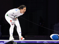 Alberta Santuccio of Team Italy celebrates winning the Fencing Women's Epee Team Gold Medal match between Team France and Team Ital on day f...