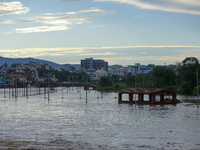 Flooding is submerging a section of road in Kathmandu, Nepal, on July 31, 2024. (