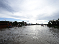 Flooding is submerging a section of road in Kathmandu, Nepal, on July 31, 2024. (