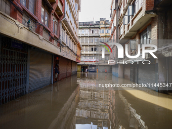 Houses are being partially submerged in Kathmandu, Nepal, on July 31, 2024. (