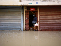 Houses are being partially submerged after heavy rainfall in Kathmandu, Nepal, on July 31, 2024. (