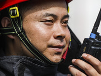 Firefighters are performing a rescue drill at a chemical plant amid high temperatures in Huai'an, China, on July 31, 2024. (