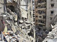 A view is showing a partially destroyed building, which is being targeted by the Israeli army, in Beirut, Lebanon, on July 31, 2024. The Isr...