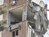 A view is showing a partially destroyed building, which is being targeted by the Israeli army, in Beirut, Lebanon, on July 31, 2024. The Isr...