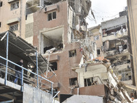 A view is showing a partially destroyed building, which is being targeted by the Israeli army, in Beirut, Lebanon, on July 31, 2024. The Isr...