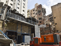 A view is showing a partially destroyed building, which is being targeted by the Israeli army, in Beirut, Lebanon, on July 31, 2024. The Isr...