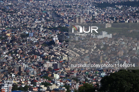 A general view of the Kathmandu Valley after overnight rainfall is bringing in clear weather conditions in Kathmandu, Nepal, on July 31, 202...