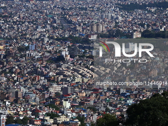 A general view of the Kathmandu Valley after overnight rainfall is bringing in clear weather conditions in Kathmandu, Nepal, on July 31, 202...