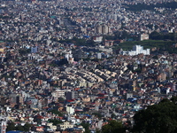 A general view of the Kathmandu Valley after overnight rainfall is bringing in clear weather conditions in Kathmandu, Nepal, on July 31, 202...