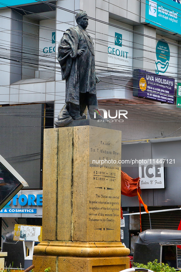 A statue of Raja Sir T. Madhava Rao is standing in Thiruvananthapuram (Trivandrum), Kerala, India, on April 13, 2024. Raja Sir T. Madhava Ra...