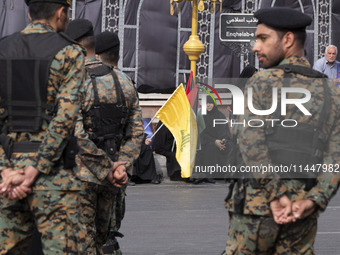 Iranian special police forces are monitoring an area during a funeral ceremony for Hamas leader Ismail Haniyeh and his bodyguard Abu Shaaban...