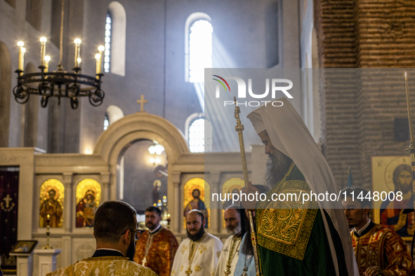 The Patriarch of the Bulgarian Orthodox Church, Daniil, is conducting the holy liturgy and water consecration at the Saint Sofia Church in S...