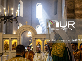 The Patriarch of the Bulgarian Orthodox Church, Daniil, is conducting the holy liturgy and water consecration at the Saint Sofia Church in S...