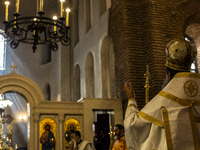 The Patriarch of the Bulgarian Orthodox Church, Daniil, is conducting the holy liturgy and water consecration at the Saint Sofia Church in S...