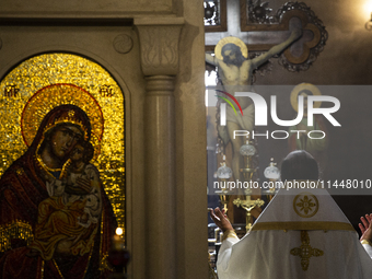 The Patriarch of the Bulgarian Orthodox Church, Daniil, is conducting the holy liturgy and water consecration at the Saint Sofia Church in S...