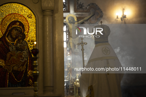 The Patriarch of the Bulgarian Orthodox Church, Daniil, is conducting the holy liturgy and water consecration at the Saint Sofia Church in S...