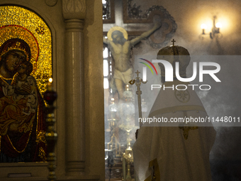 The Patriarch of the Bulgarian Orthodox Church, Daniil, is conducting the holy liturgy and water consecration at the Saint Sofia Church in S...