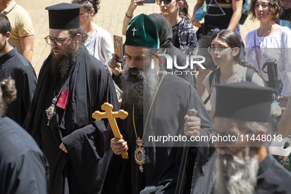 The Patriarch of the Bulgarian Orthodox Church, Daniil, is conducting the holy liturgy and water consecration at the Saint Sofia Church in S...