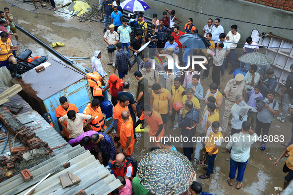 Police and SDRF personnel are conducting a rescue operation after three people drowned in rainwater that entered the basement of their house...