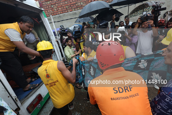 Police and SDRF personnel are conducting a rescue operation after three people drowned in rainwater that entered the basement of their house...