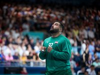 Mohamed ALY GK of the Egypt Team is playing during the men's Handball Preliminary Round - Group B match between France and Egypt in Paris, F...