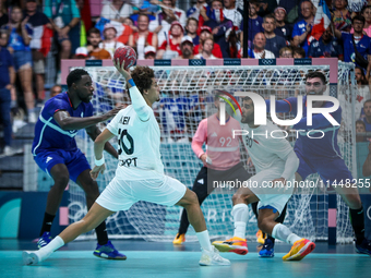 Ali ZEIN of the Egypt Team is playing during the men's Handball Preliminary Round - Group B match between France and Egypt in Paris, France,...