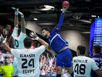 Nedim REMILI of the France Team is shooting the ball during the Men's Preliminary Round Group B match between France and Egypt in Paris, Fra...