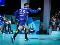 Ludovic Fabregas of the France team is celebrating during the men's Handball Preliminary Round - Group B match between France and Egypt in P...