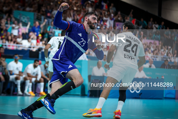 Ludovic FABREGAS of the France Team is celebrating during the men's Handball Preliminary Round - Group B match between France and Egypt on D...