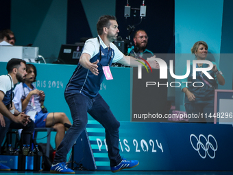 Head Coach GILLE Guillaume of the France Team is coaching during the men's Handball Preliminary Round - Group B match between France and Egy...