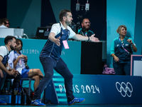 Head Coach GILLE Guillaume of the France Team is coaching during the men's Handball Preliminary Round - Group B match between France and Egy...