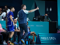 Head Coach GILLE Guillaume of the France Team is coaching during the men's Handball Preliminary Round - Group B match between France and Egy...