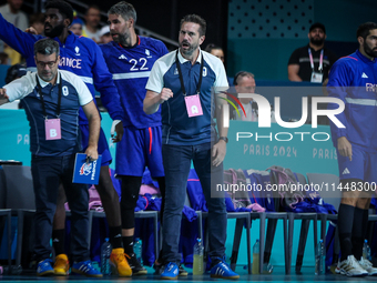 Head Coach GILLE Guillaume of the France Team is coaching during the men's Handball Preliminary Round - Group B match between France and Egy...