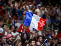 The France flag is flying during the men's Handball Preliminary Round - Group B match between France and Egypt on Day 5 of the Olympic Games...