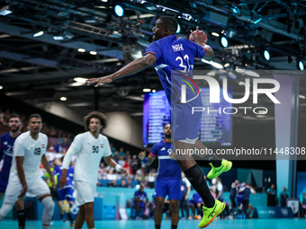 Dylan NAHI of France Team is shooting the ball during the Men's Preliminary Round Group B match between France and Egypt on day five of the...