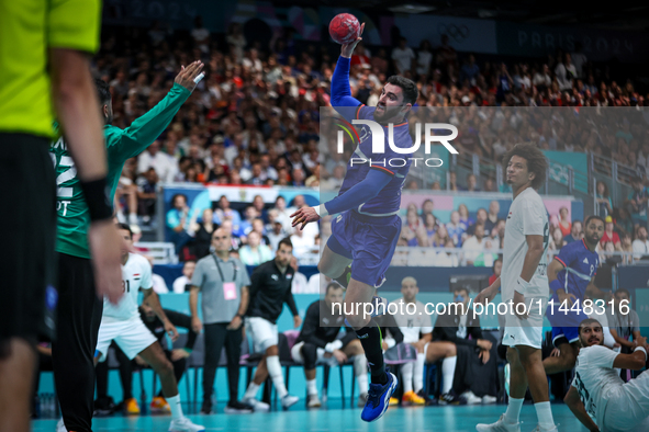 Ludovic Fabregas of the France team is shooting the ball during the Men's Preliminary Round Group B match between France and Egypt in Paris,...