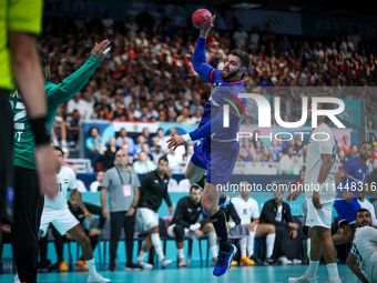 Ludovic Fabregas of the France team is shooting the ball during the Men's Preliminary Round Group B match between France and Egypt in Paris,...